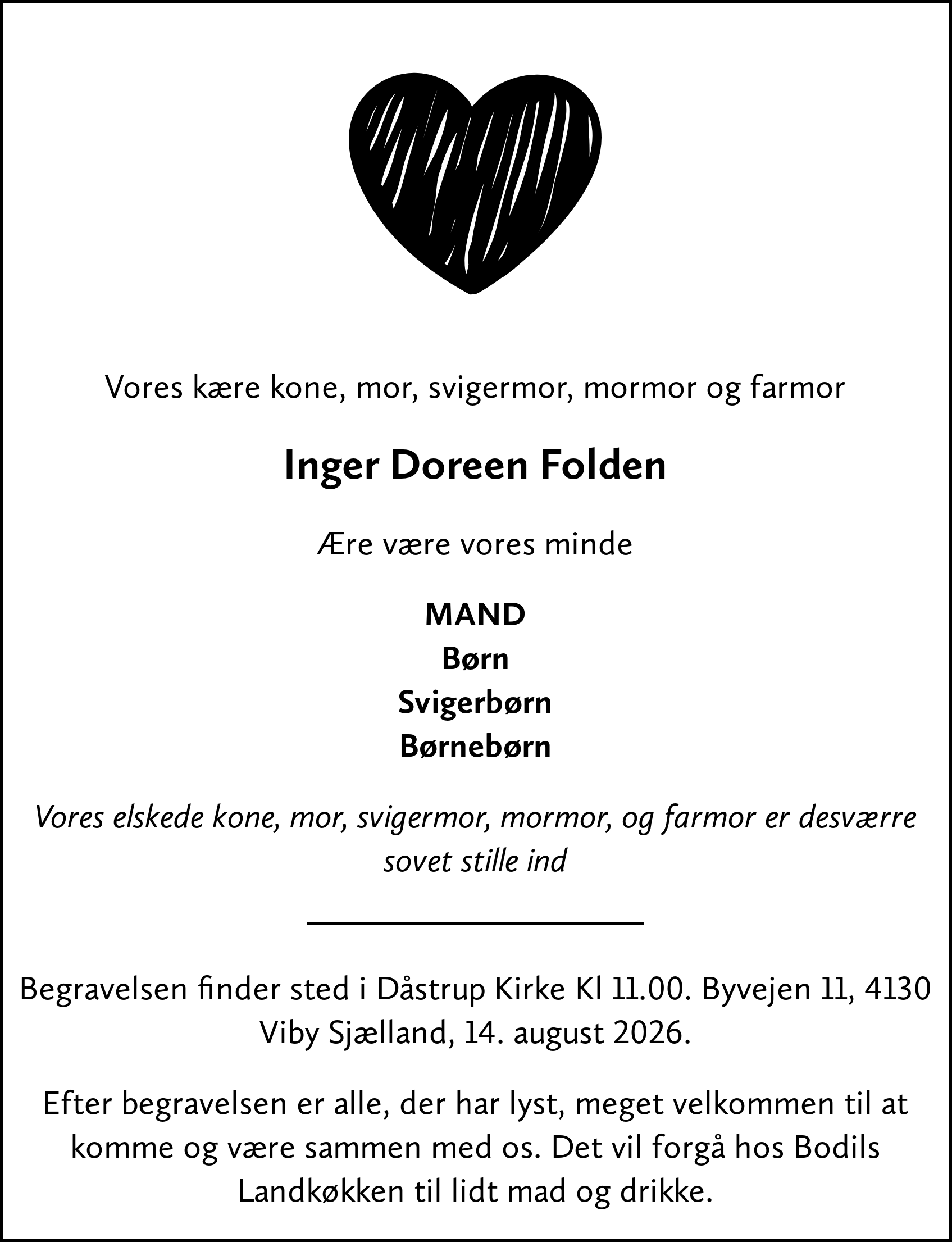 Dødsannonce for Inger Doreen