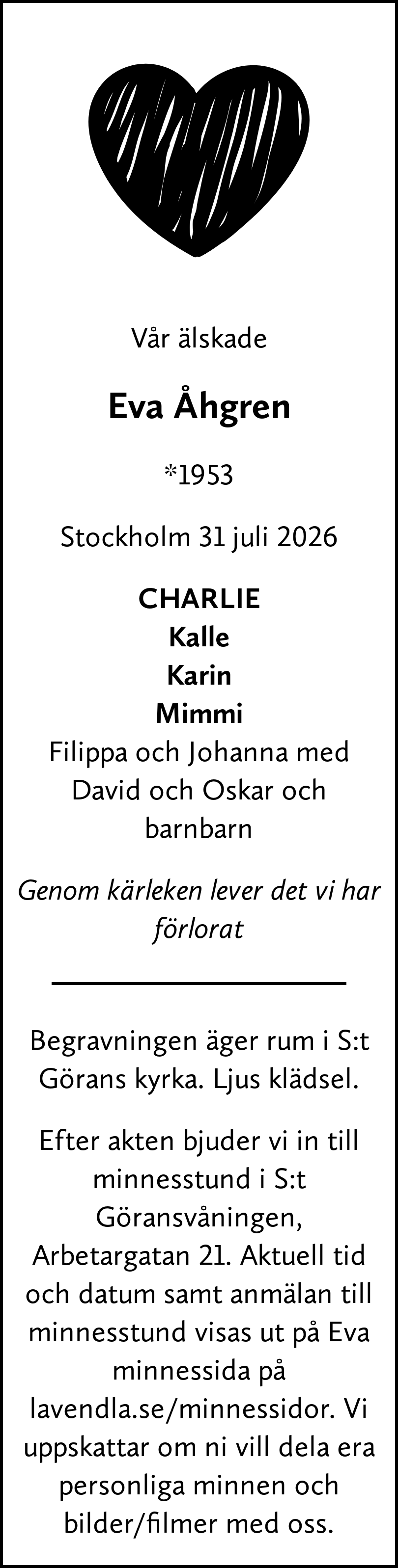 Dödsannons för Eva