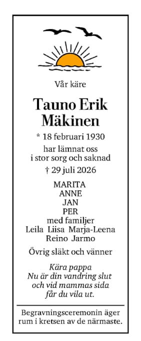 Dödsannons för Tauno Erik