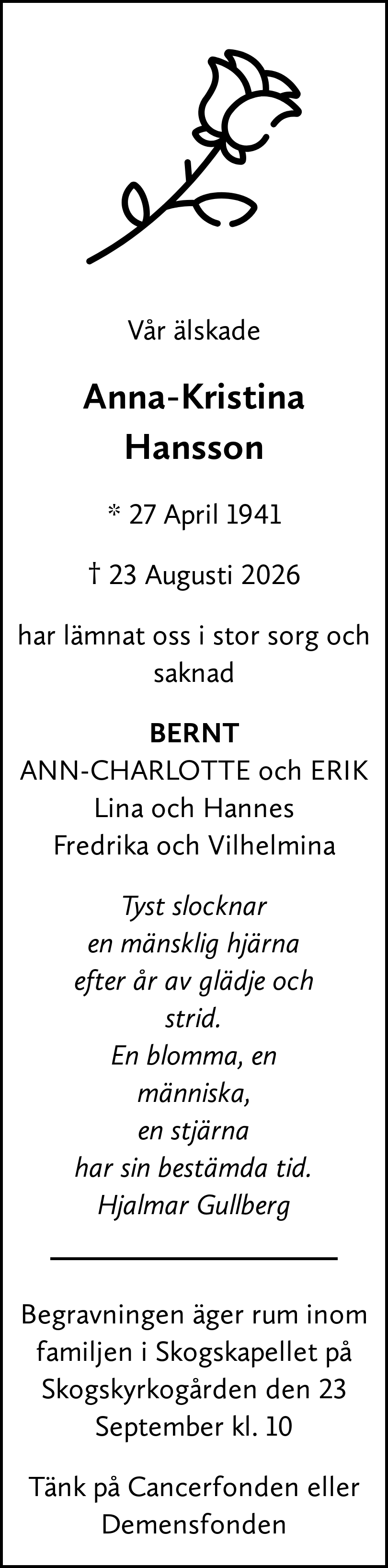 Dödsannons för Anna-Kristina