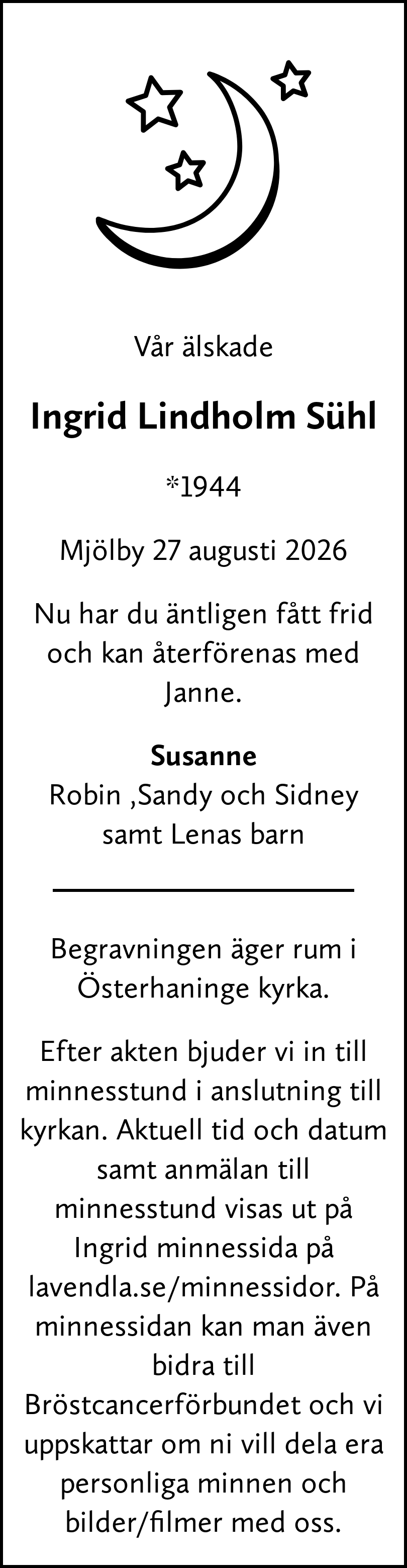 Dödsannons för Ingrid